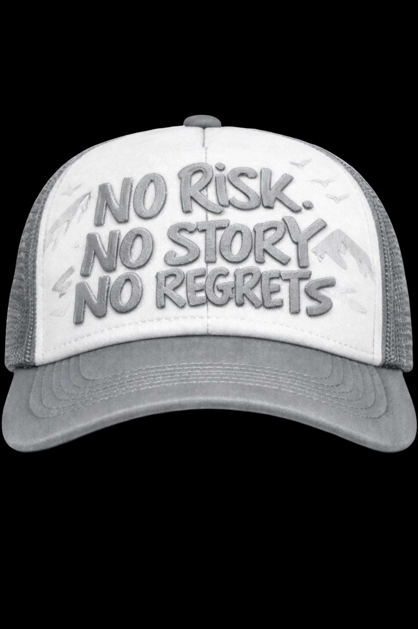 NO REGRETS GREY CLUB TRUCKER CAP