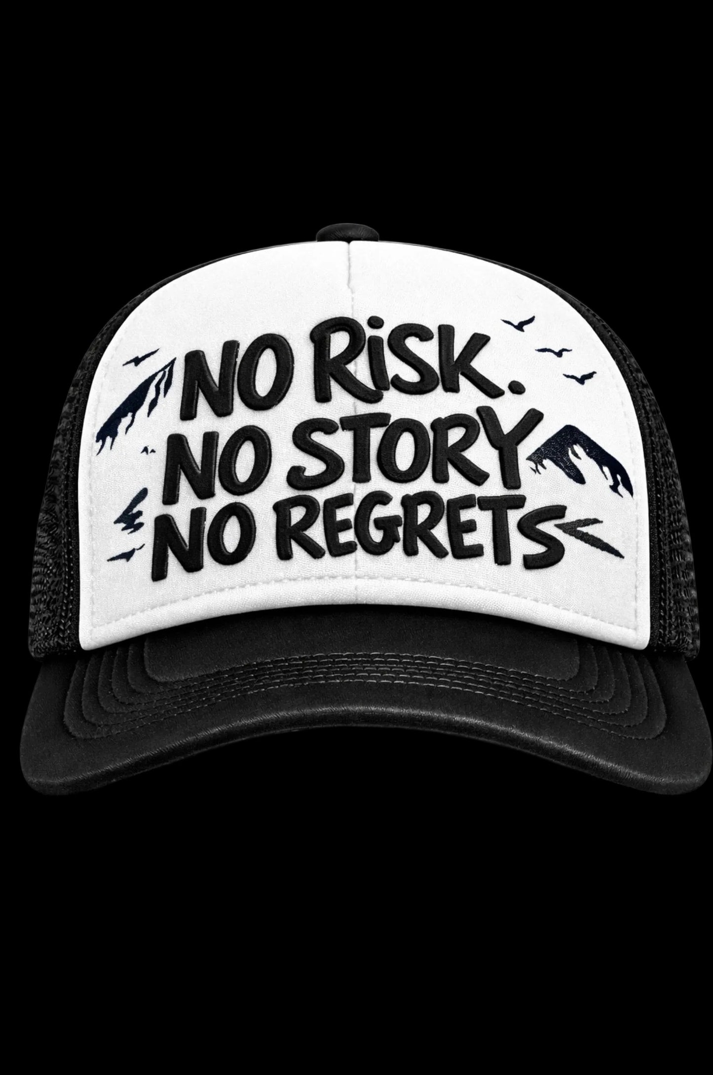 NO REGRETS BLACK/WHITE CLUB TRUCKER CAPS