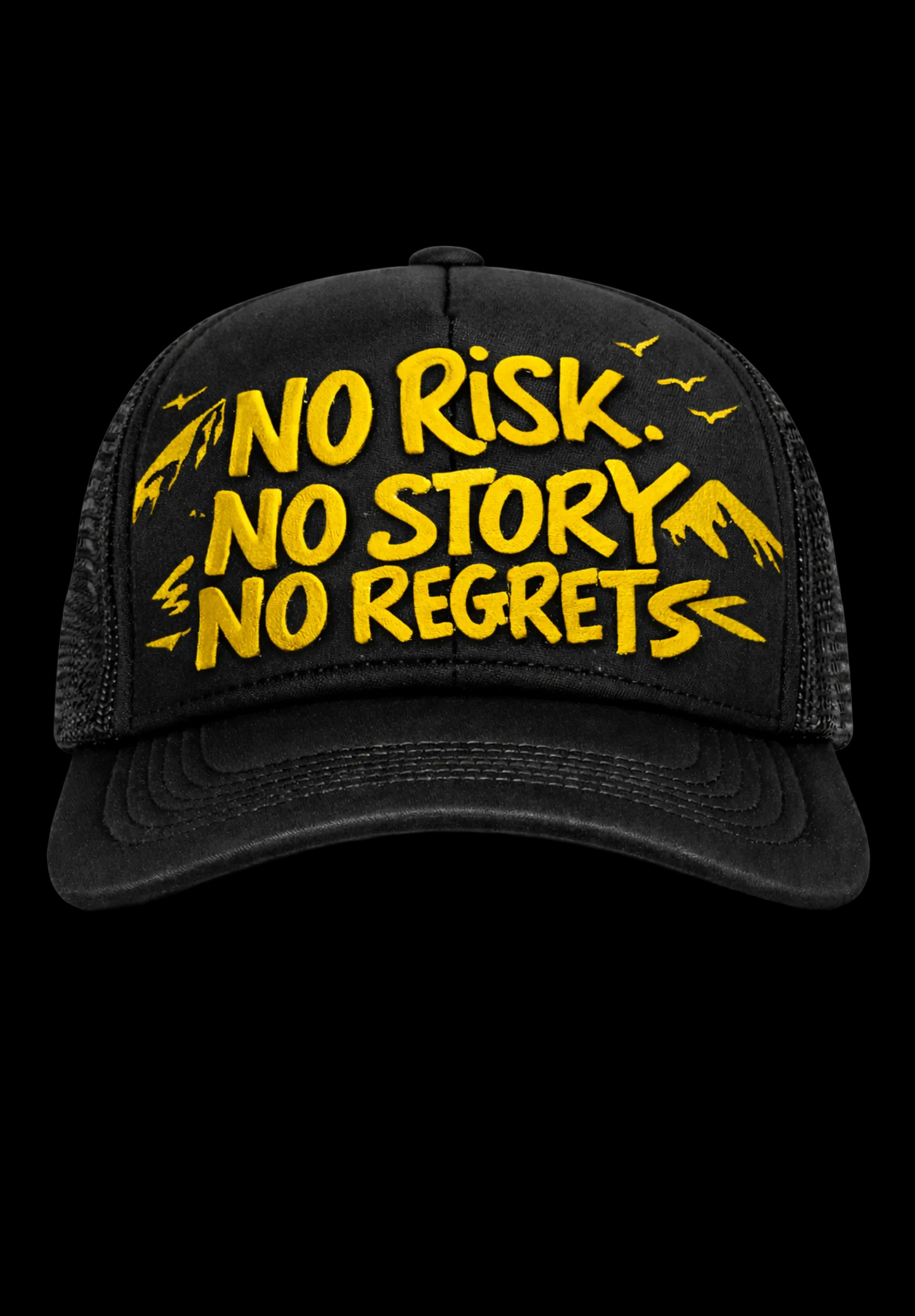 NO REGRETS YELLOW STRIKE TRUCKER CAP