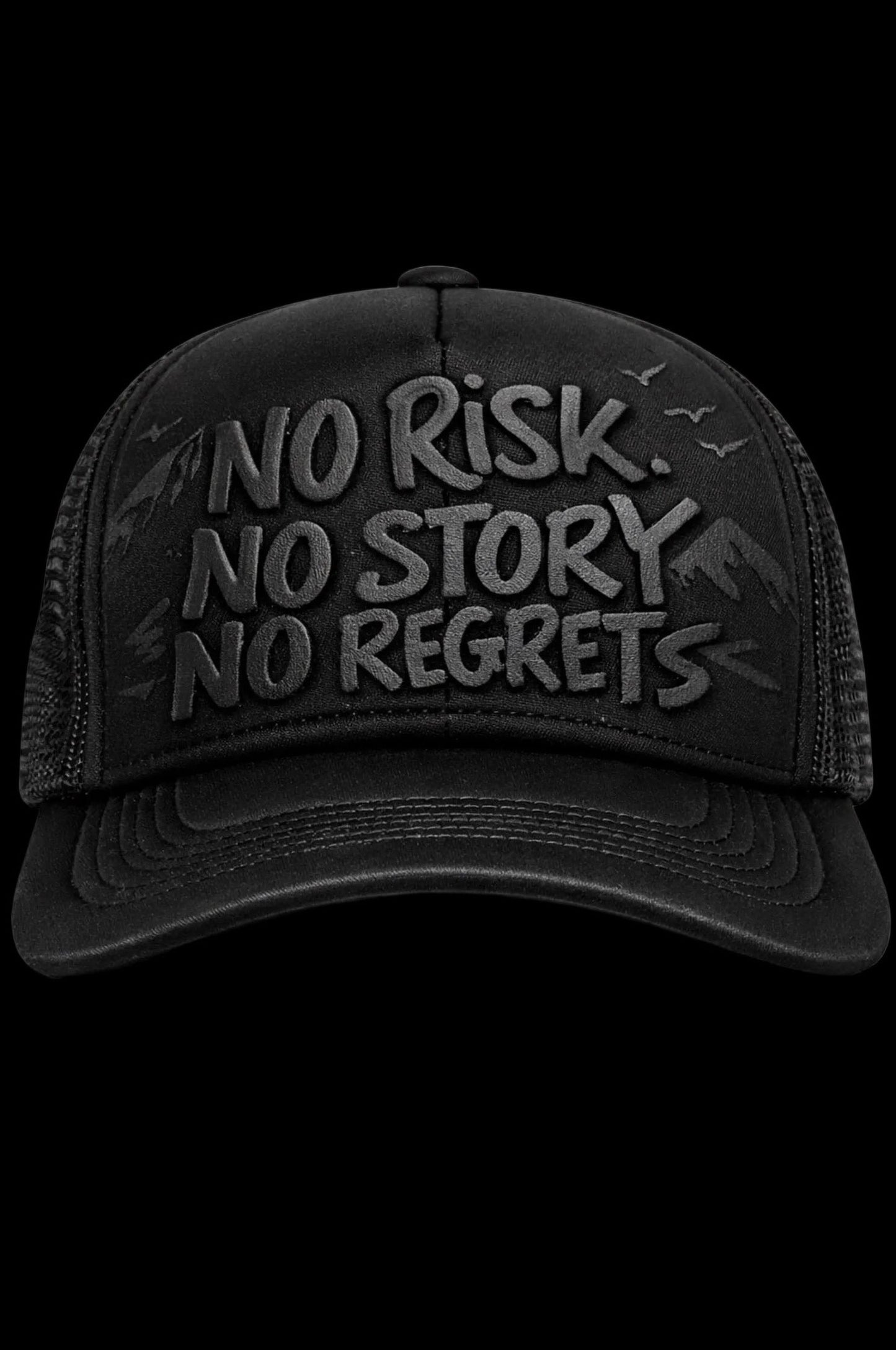 NO REGRETS BLACK CLUB TRUCKER CAP