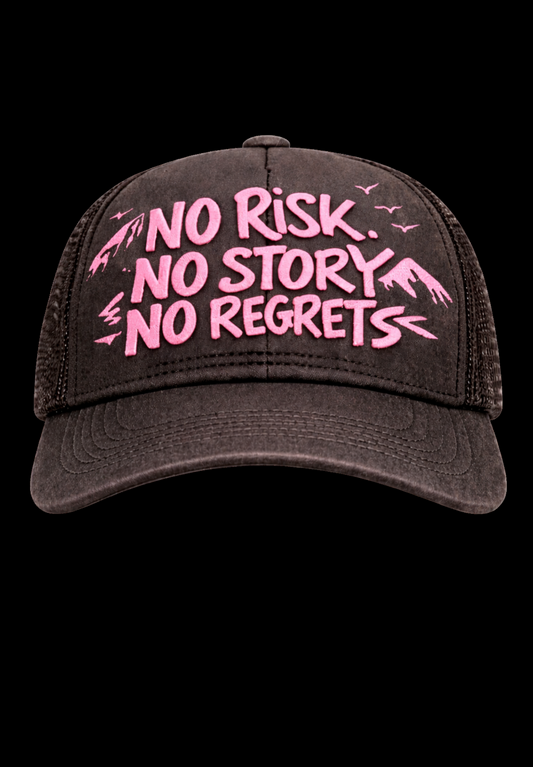NO REGRETS VELVET BROWN TRUCKER CAP