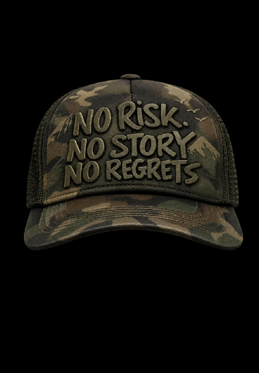 NO REGRETS CAMO GREEN CLUB TRUCKER CAP