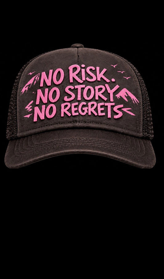 NO REGRETS VELVET BROWN TRUCKER CAP